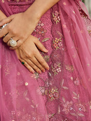 Pink net with Coding and Zarkan embroidery Semi-Stitched Lehenga choli & Dupatta