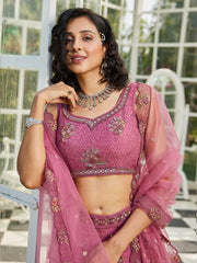 Pink net with Coding and Zarkan embroidery Semi-Stitched Lehenga choli & Dupatta