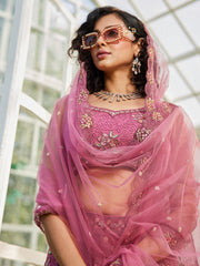 Pink net with Coding and Zarkan embroidery Semi-Stitched Lehenga choli & Dupatta