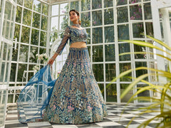 NavyBlue net and Coding & Zarkan embroidery Semi-Stitched Lehenga choli & Dupatta