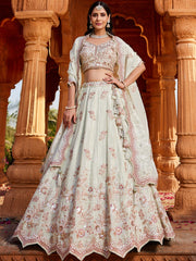 Lime green Tissue Sequinse embroidery Semi-Stitched Lehenga choli and Dupatta