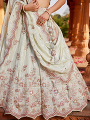 Lime green Tissue Sequinse embroidery Semi-Stitched Lehenga choli and Dupatta