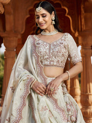 Lime green Tissue Sequinse embroidery Semi-Stitched Lehenga choli and Dupatta