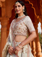 Lime green Tissue Sequinse embroidery Semi-Stitched Lehenga choli and Dupatta