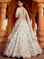 Lime green Tissue Sequinse embroidery Semi-Stitched Lehenga choli and Dupatta