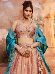 Nude Georgette Sequins embroidery Semi Stitched Lehenga choli and Dupatta