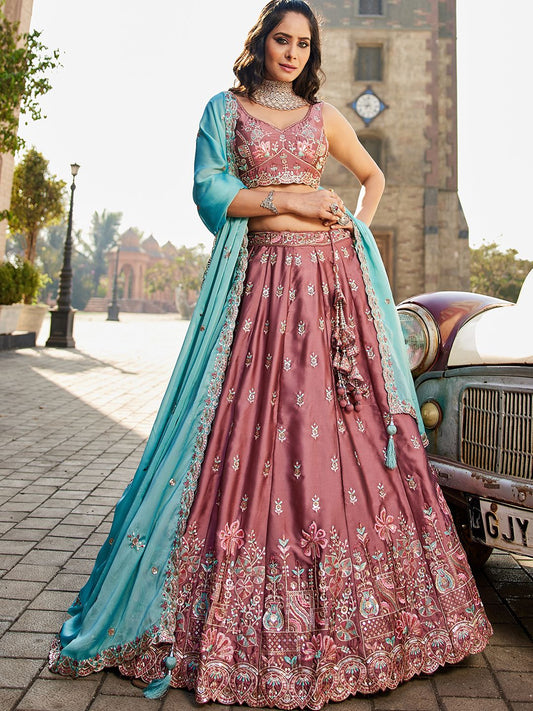 Rose gold Georgette Sequins embroidery Semi Stitched Lehenga choli and Dupatta