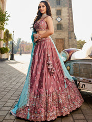 Rose gold Georgette Sequins embroidery Semi Stitched Lehenga choli and Dupatta