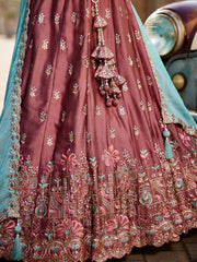 Rose gold Georgette Sequins embroidery Semi Stitched Lehenga choli and Dupatta
