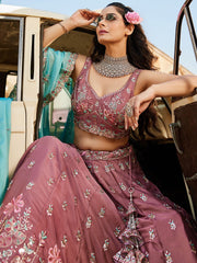Rose gold Georgette Sequins embroidery Semi Stitched Lehenga choli and Dupatta