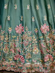 Lime green Georgette Sequins embroidery Semi Stitched Lehenga choli and Dupatta