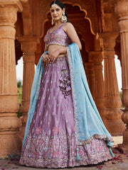 Lavender Georgette Sequins embroidery Semi Stitched Lehenga choli and Dupatta