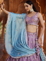 Lavender Georgette Sequins embroidery Semi Stitched Lehenga choli and Dupatta