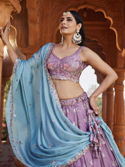 Lavender Georgette Sequins embroidery Semi Stitched Lehenga choli and Dupatta