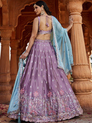 Lavender Georgette Sequins embroidery Semi Stitched Lehenga choli and Dupatta
