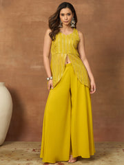 Embellished V-Neck Top With Palazzos Co-Ords