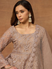Women Floral Embroidered Tiered Thread Work Kurta with Trousers & With Dupatta