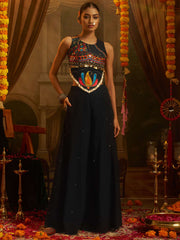 Embroidered Round Neck Crop Top & Palazzo Co-ords