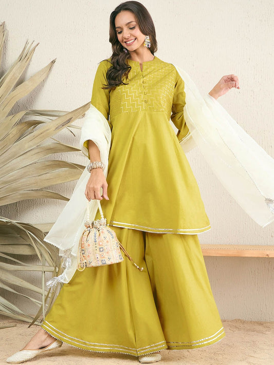 Green Women Regular Gotta Patti Kurta with Sharara & With Dupatta