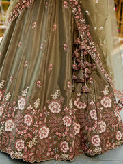 Olive colour Satin Sequinse embroidery Semi Stitched Lehenga choli and Dupatta