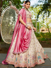 Cream colour Tissue Sequinse embroidery Semi Stitched Lehenga choli and Dupatta