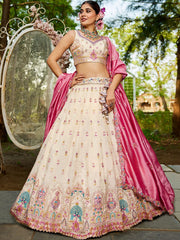 Cream colour Tissue Sequinse embroidery Semi Stitched Lehenga choli and Dupatta