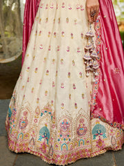 Cream colour Tissue Sequinse embroidery Semi Stitched Lehenga choli and Dupatta