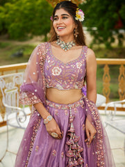 Rose gold colour Satin Sequinse embroidery Semi Stitched Lehenga choli and Dupatta