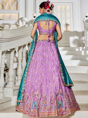 Lavender colour Tissue Sequinse embroidery Semi Stitched Lehenga choli and Dupatta