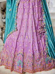 Lavender colour Tissue Sequinse embroidery Semi Stitched Lehenga choli and Dupatta