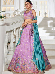 Lavender colour Tissue Sequinse embroidery Semi Stitched Lehenga choli and Dupatta