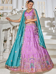 Lavender colour Tissue Sequinse embroidery Semi Stitched Lehenga choli and Dupatta