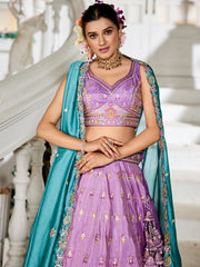 Lavender colour Tissue Sequinse embroidery Semi Stitched Lehenga choli and Dupatta