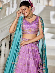 Lavender colour Tissue Sequinse embroidery Semi Stitched Lehenga choli and Dupatta