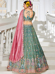 Sea green colour Tissue Sequinse embroidery Semi Stitched Lehenga choli and Dupatta