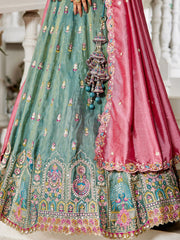 Sea green colour Tissue Sequinse embroidery Semi Stitched Lehenga choli and Dupatta