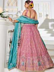 Pink colour Tissue Sequinse embroidery Semi Stitched Lehenga choli and Dupatta