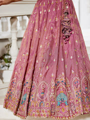 Pink colour Tissue Sequinse embroidery Semi Stitched Lehenga choli and Dupatta