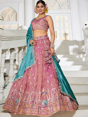 Pink colour Tissue Sequinse embroidery Semi Stitched Lehenga choli and Dupatta