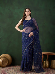 Women Embroidered Organza Saree With Blouse Piece