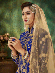 Velvet Embroidered Sharara Suit Set In Royal Blue