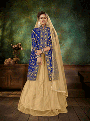 Velvet Embroidered Sharara Suit Set In Royal Blue