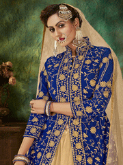 Velvet Embroidered Sharara Suit Set In Royal Blue