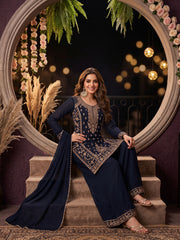 Blue All Over Beads Embroidered Palazzo Style Suit