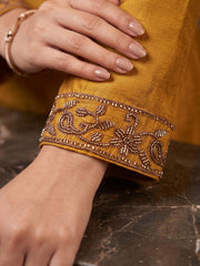 Mustard All Over Beads Embroidered Palazzo Style Suit