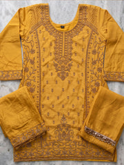 Mustard All Over Beads Embroidered Palazzo Style Suit