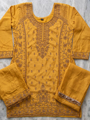 Mustard All Over Beads Embroidered Palazzo Style Suit