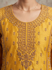 Mustard All Over Beads Embroidered Palazzo Style Suit