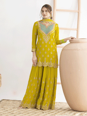 Green Dabka Dori and Sequins Palazzo Style Suit