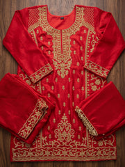 MaroonAll Over Beads Embroidered Palazzo Style Suit